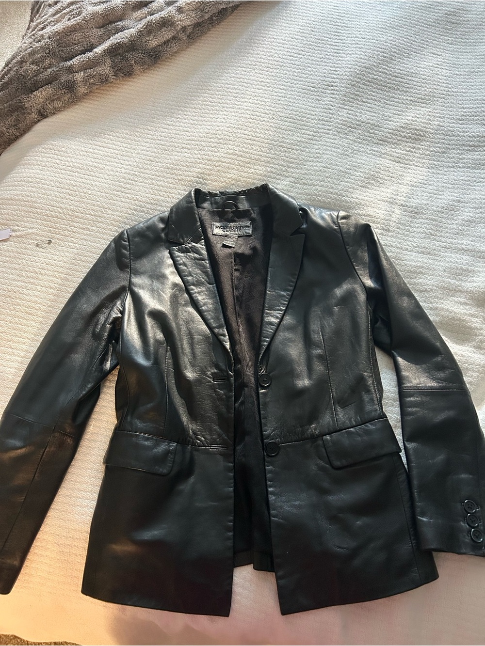 Vintage Black Leather Blazer Jacket